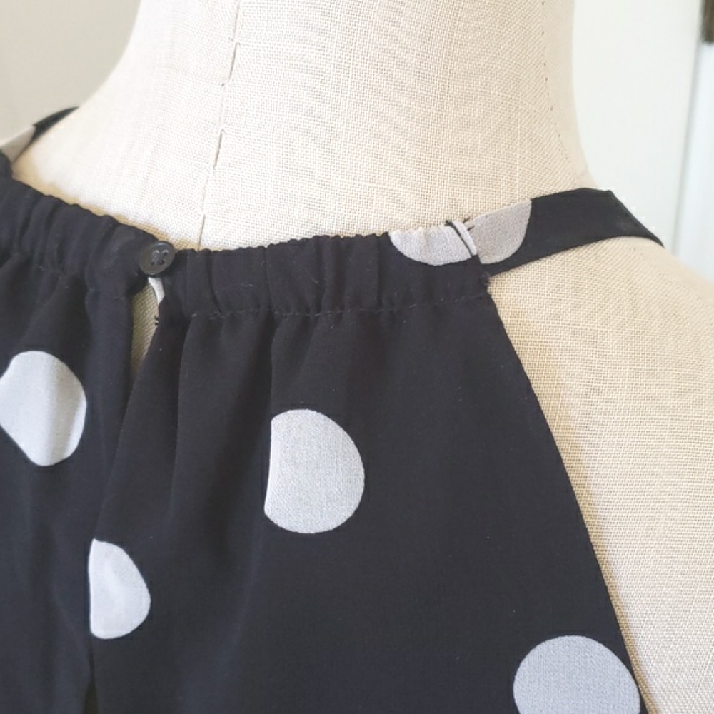 Banana Republic Black White Polka Dot Halter Midi Dress Size 2 - Picture 11 of 17